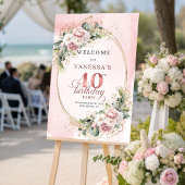Elegant Boho Dusty Pink Greenery 40th Birthday   ポスター