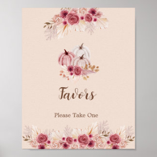 Elegant Boho Fall Pumpkin Favors Please Take One ポスター