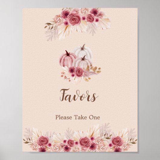 Elegant Boho Fall Pumpkin Favors Please Take One ポスター (正面)