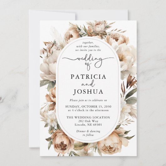 Elegant Boho Floral Arch Wedding Invitation 招待状 (正面)