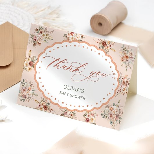 Elegant Boho Floral Baby Shower Thank You Card サンキューカード