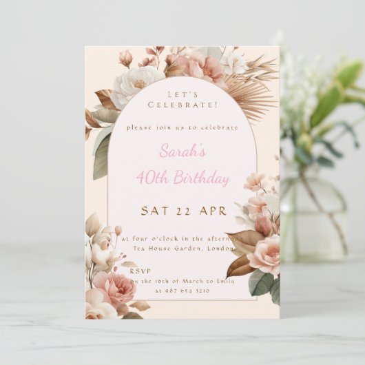 Elegant Boho Floral Birthday Invite 招待状 (スタンド正面)