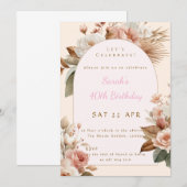 Elegant Boho Floral Birthday Invite 招待状 (正面/裏面)