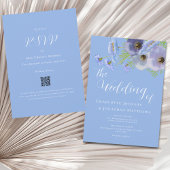 Elegant Boho Floral Bouquet Blue Wedding Qr Code 招待状