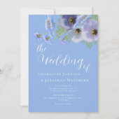 Elegant Boho Floral Bouquet Blue Wedding Qr Code 招待状 (正面)