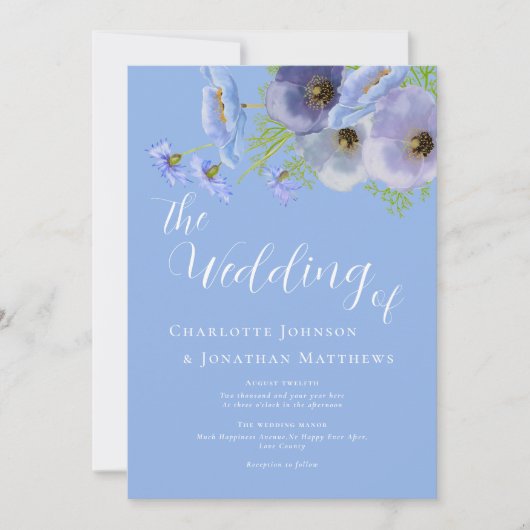 Elegant Boho Floral Bouquet Blue Wedding Qr Code 招待状 (正面)