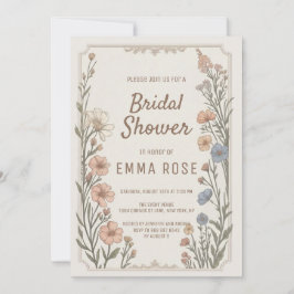 Elegant Boho Floral Bridal Shower Invitation 招待状