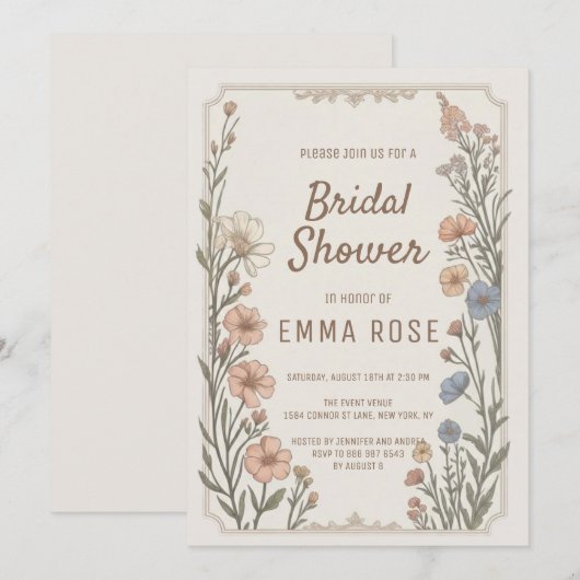 Elegant Boho Floral Bridal Shower Invitation 招待状 (正面/裏面)