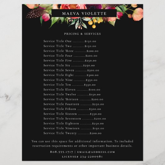 Elegant Boho Floral Business Service/Pricing Flyer チラシ (正面)