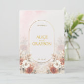 Elegant Boho Floral Cream Pink Modern Wedding 招待状 (スタンド正面)
