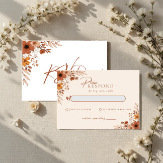Elegant boho Floral Hand-Drawn  Wedding RSVP ノートカード