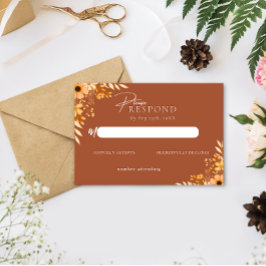 Elegant boho Floral Hand-Drawn  Wedding RSVP ノートカード