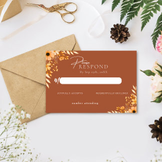 Elegant boho Floral Hand-Drawn  Wedding RSVP ノートカード