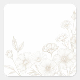 Elegant Boho Floral Line Art Frame Background スクエアシール