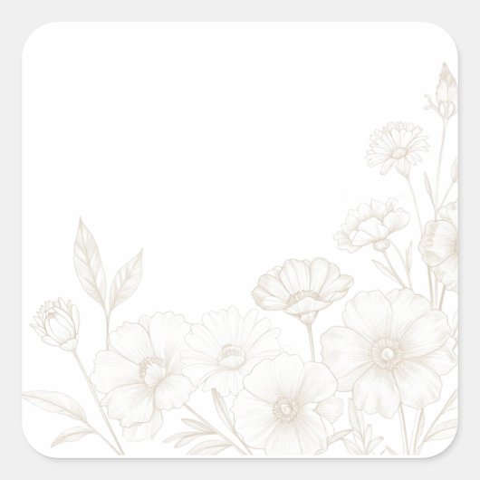 Elegant Boho Floral Line Art Frame Background スクエアシール (正面)