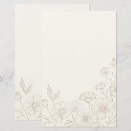 Elegant Boho Floral Line Art Frame Background 便箋 (正面/裏面)