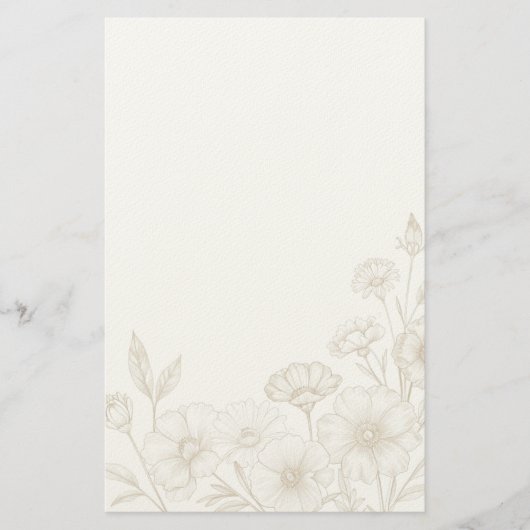 Elegant Boho Floral Line Art Frame Background 便箋 (正面)