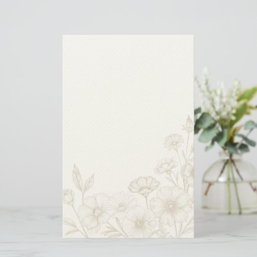 Elegant Boho Floral Line Art Frame Background 便箋 (スタンド正面)