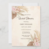 Elegant Boho Floral Pampas Grass Bridal Shower 招待状 (正面)