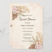 Elegant Boho Floral Pampas Grass Bridal Shower 招待状 (正面/裏面)