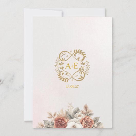 Elegant Boho Floral Rose Pink Modern Wedding  招待状 (裏面)