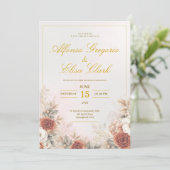 Elegant Boho Floral Rose Soft Pink Modern Wedding  招待状 (スタンド正面)