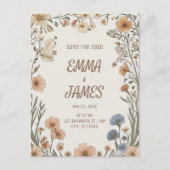 Elegant Boho Floral Save the Date Card 案内ポストカード (正面)
