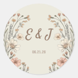Elegant Boho Floral Wedding Classic Round Sticker ラウンドシール