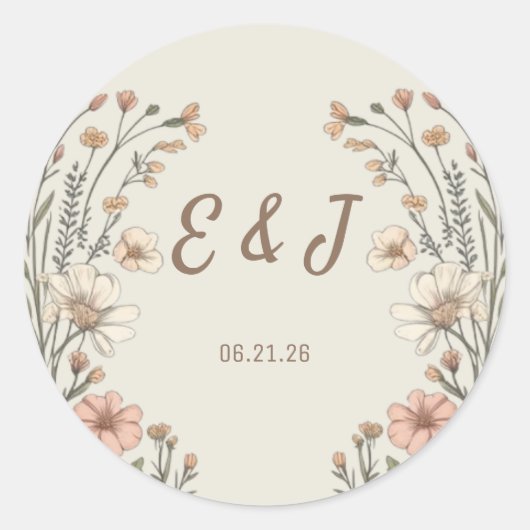 Elegant Boho Floral Wedding Classic Round Sticker ラウンドシール (正面)