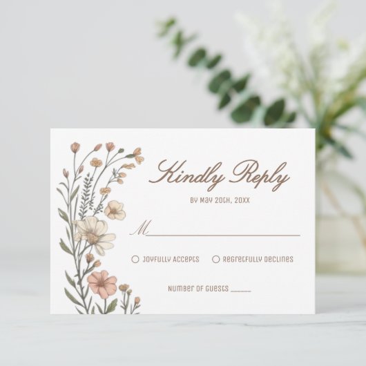 Elegant Boho Floral Wedding RSVP Card (スタンド正面)