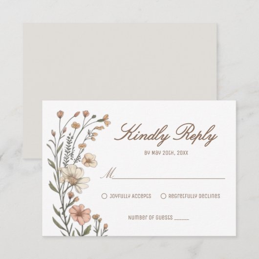 Elegant Boho Floral Wedding RSVP Card (正面/裏面)
