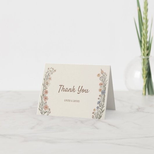 Elegant Boho Floral Wedding Thank You Card サンキューカード (正面)