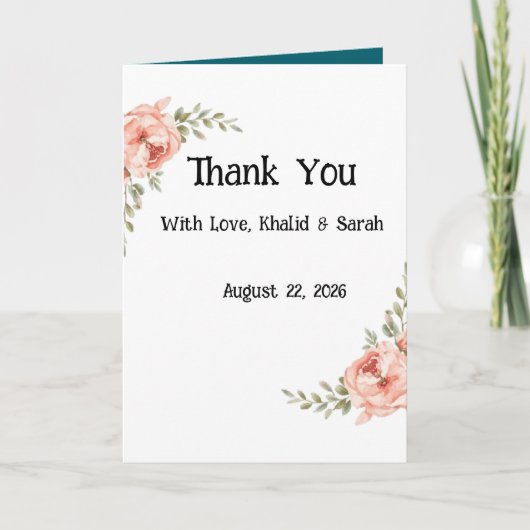 Elegant Boho Floral Wedding Thank You Card Pink  カード (正面)