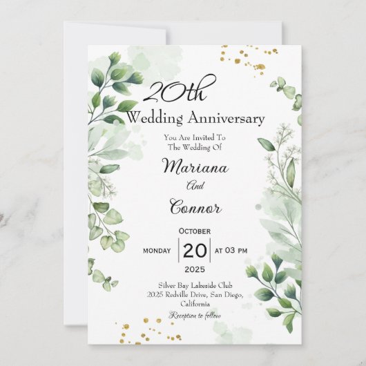 Elegant Boho Greenery Wedding Anniversary  招待状 (正面)
