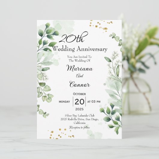 Elegant Boho Greenery Wedding Anniversary 招待状 (スタンド正面)