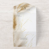 Elegant Boho Ivory and Gold Pampas Foil オールインワン招待状 (外側)