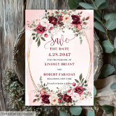 Elegant Boho Marsala Blush Gold Floral Save Date 招待状