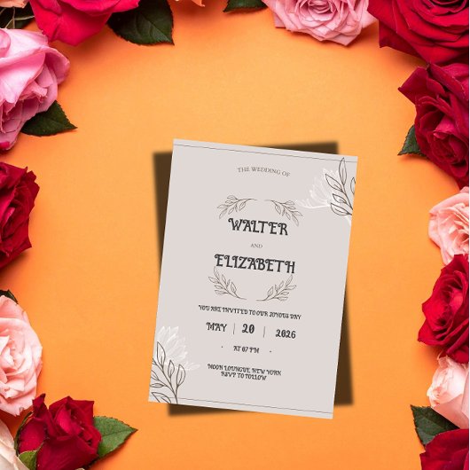 Elegant Boho Minimalist Floral Wedding Invitation 招待状