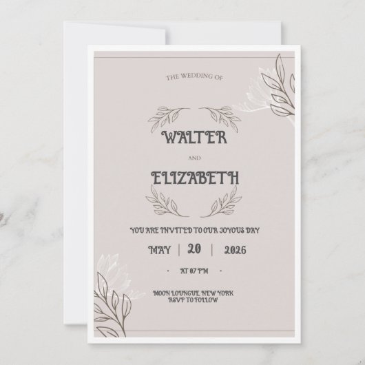 Elegant Boho Minimalist Floral Wedding Invitation 招待状 (正面)