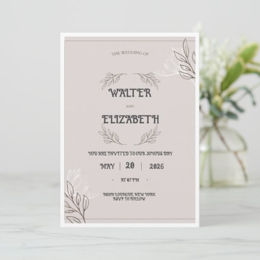 Elegant Boho Minimalist Floral Wedding Invitation 招待状 (スタンド正面)