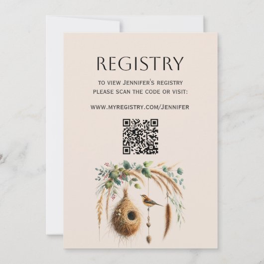 Elegant Boho Nesting Party Bird Baby Shower 招待状 (裏面)