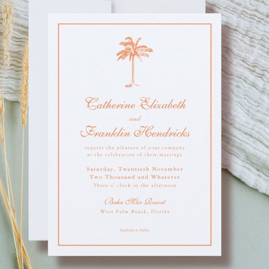 Elegant Boho Palm Tree Tropical Wedding 招待状