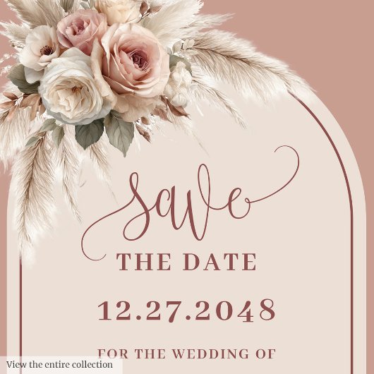 Elegant Boho Pampas Grass Arch Save the Date Card 招待状