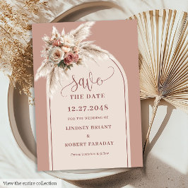Elegant Boho Pampas Grass Arch Save the Date Card 招待状