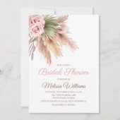 Elegant Boho Pampas Grass Blush Pink Bridal Shower 招待状 (正面)