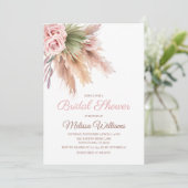 Elegant Boho Pampas Grass Blush Pink Bridal Shower 招待状 (スタンド正面)