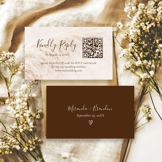 Elegant Boho Pampas Grass Wedding RSVP Card エンクロージャーカード