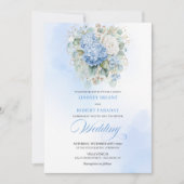 Elegant Boho Pastel Blue Hydrangea Wedding Invite 招待状 (正面)