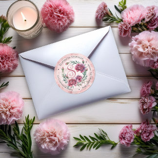 Elegant Boho Pink Carnations Floral Return Address ラウンドシール