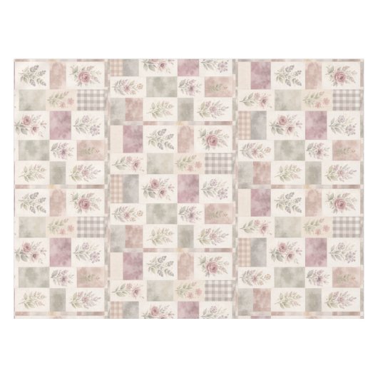 Elegant Boho Purple Quilt Floral Patchwork Pattern テーブルクロス (正面(横))